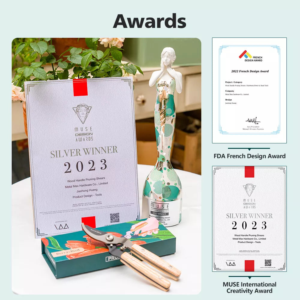 Garden Shears Wood Handle Pruning Shears 7.68 inch with SK-5 Carbon Steel Blade