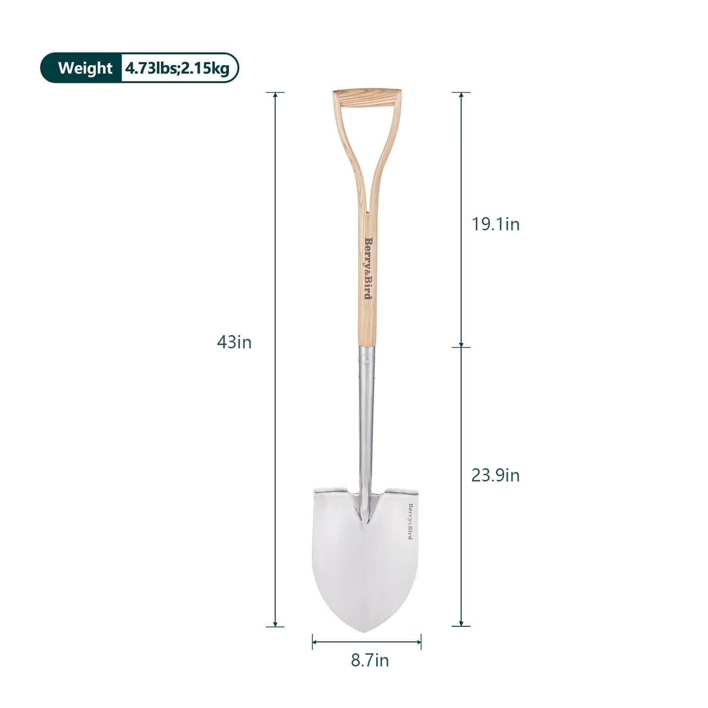 Garden Tool Set 2 PCS 43 inch Stainless Steel Gardening Tool Kit (Round Point Shovel, Digging Fork)
