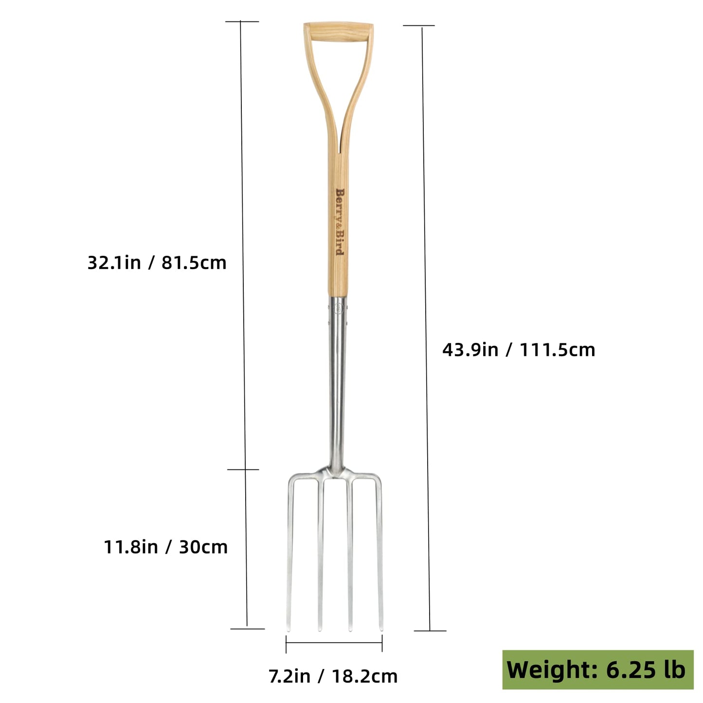 Garden Tool Set 2 PCS 43 inch Stainless Steel Gardening Tool Kit (Round Point Shovel, Digging Fork)