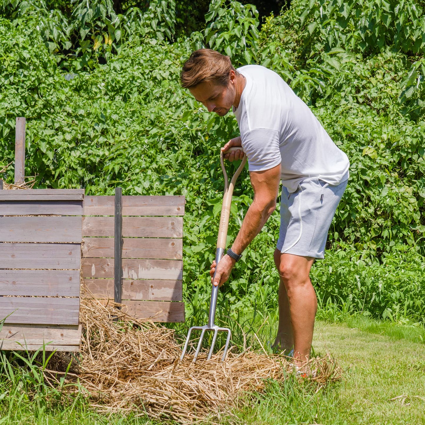 Garden Tool Set 2 PCS 43 inch Stainless Steel Gardening Tool Kit (Round Point Shovel, Digging Fork)