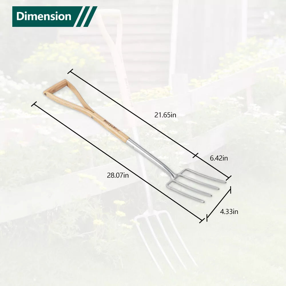 Garden Tools 4-Tine Kid Digging Fork 28.07 Inch with D-Handle Stainless Steel Spading Fork