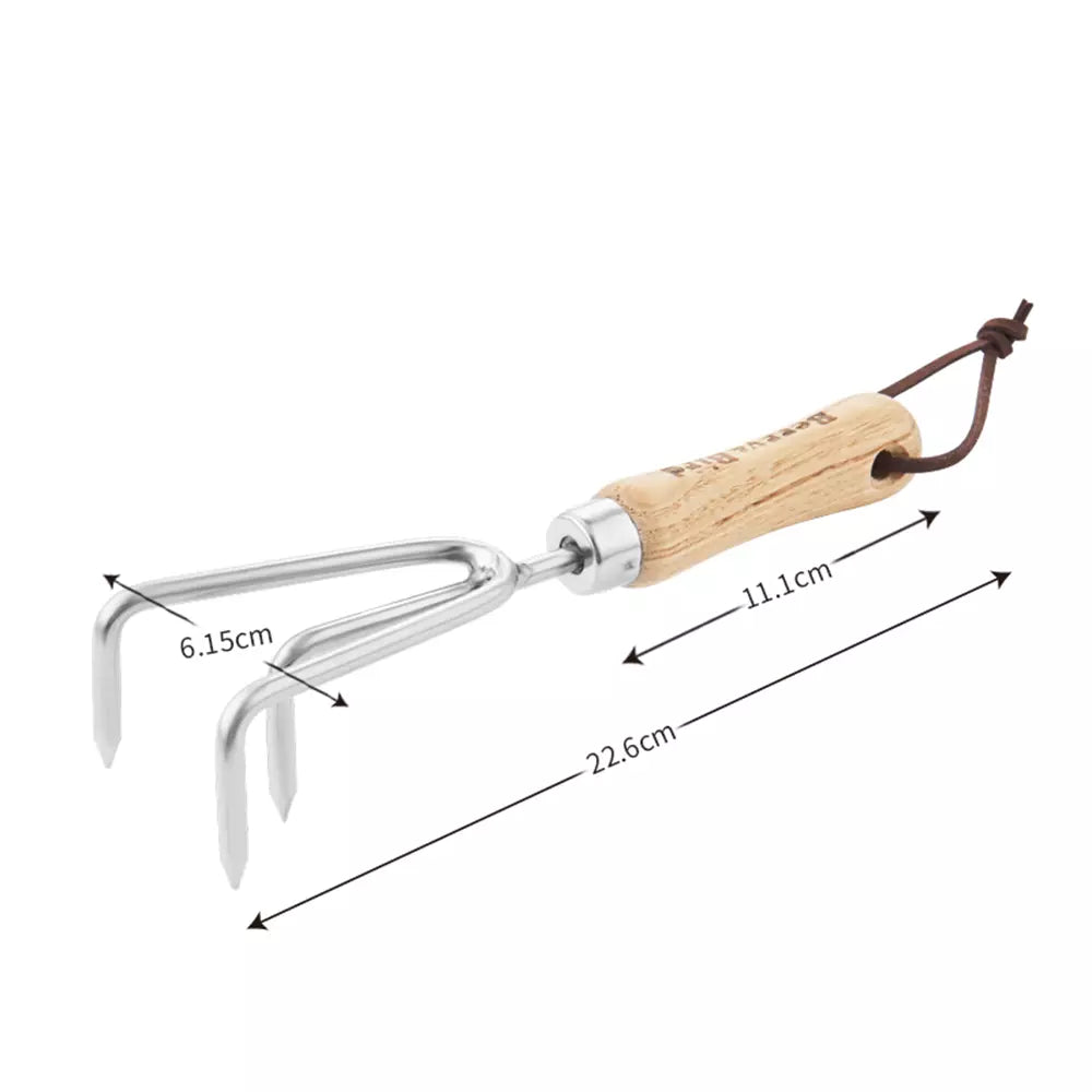 Garden Tools Lighter Range Hand Cultivator 8.9 inch Handheld Triple Claw Hand Rake with Wooden Handle