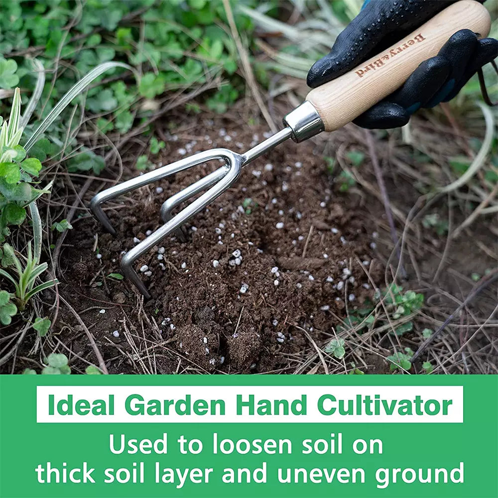 Garden Tools Lighter Range Hand Cultivator 8.9 inch Handheld Triple Claw Hand Rake with Wooden Handle