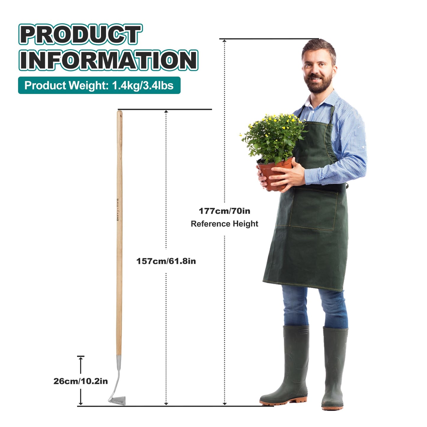 Weed Puller Tool Warren Hoe 61.8 inch 3 Edge Hoe