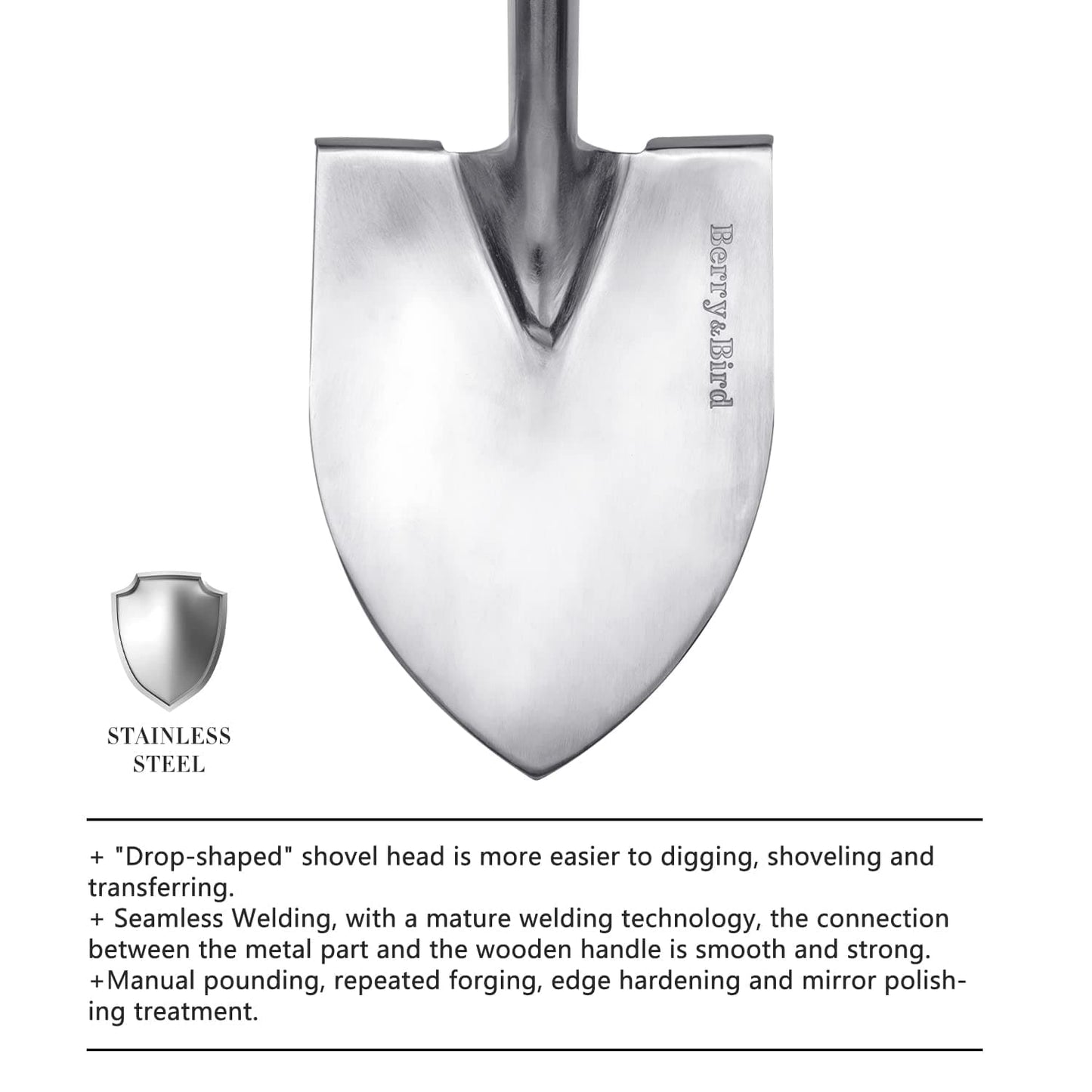 Garden Tool Set 2 PCS 43 inch Stainless Steel Gardening Tool Kit (Round Point Shovel, Digging Fork)