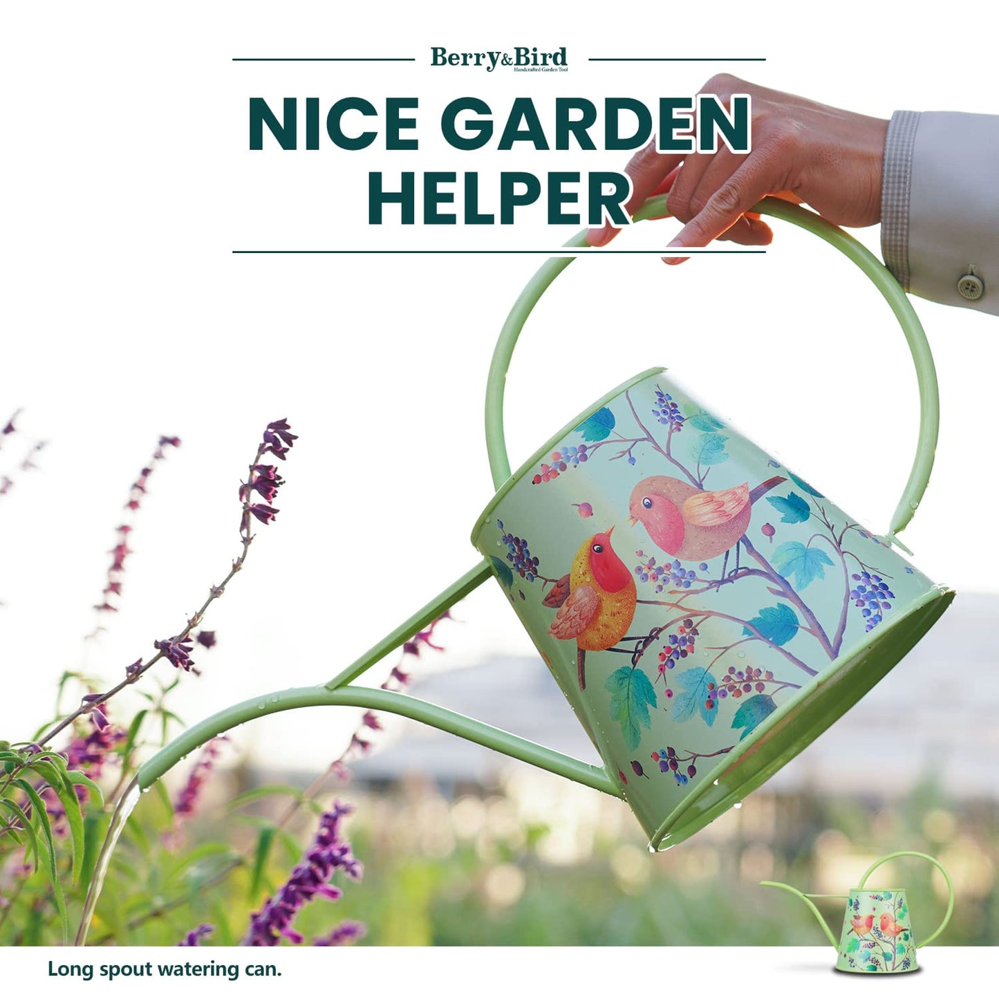 Garden Tools Long Spout Watering Can British Bloom Style (Green)