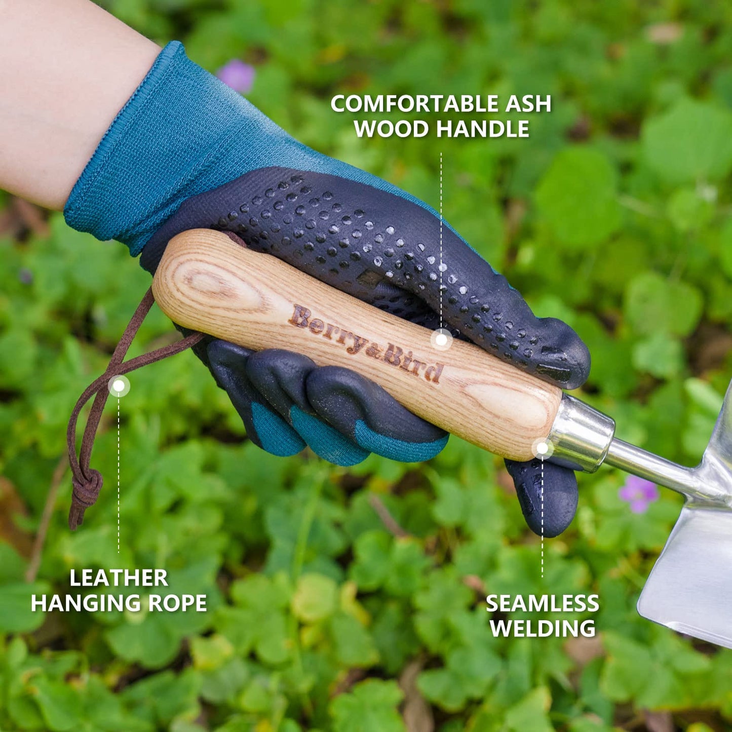 Garden Trowel Potting Serrated Planting Trowel with Wood Handle