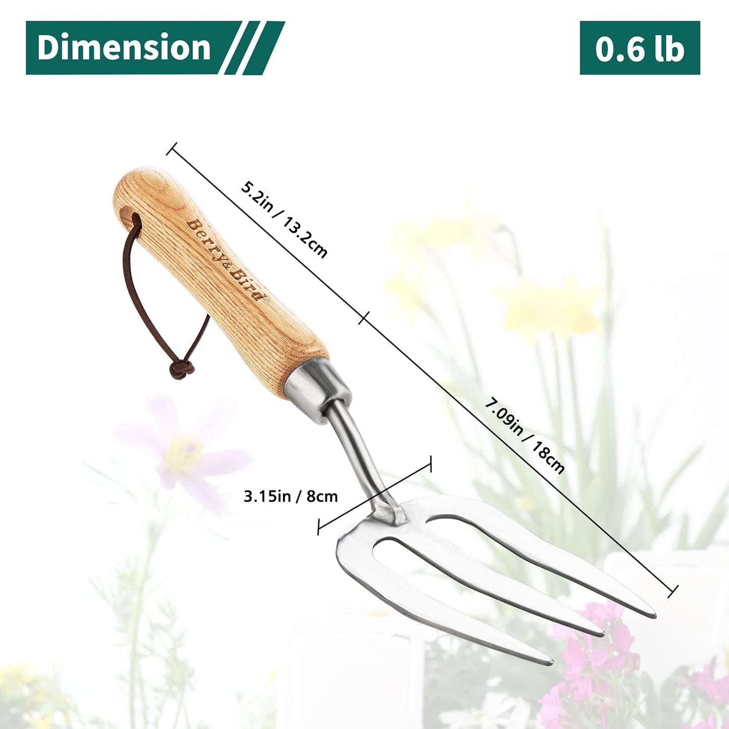 Garden Tools Hand Fork 12.3 inch Stainless Steel Hand Weed Fork with Wood Handle