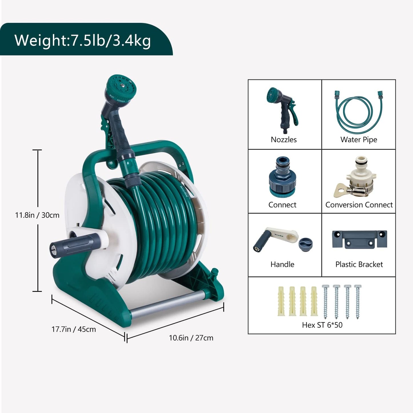 Garden Tools Hose Reel Cart 1/2 inch x 65+6FT Wall/Floor Mounted Water Hose Reel