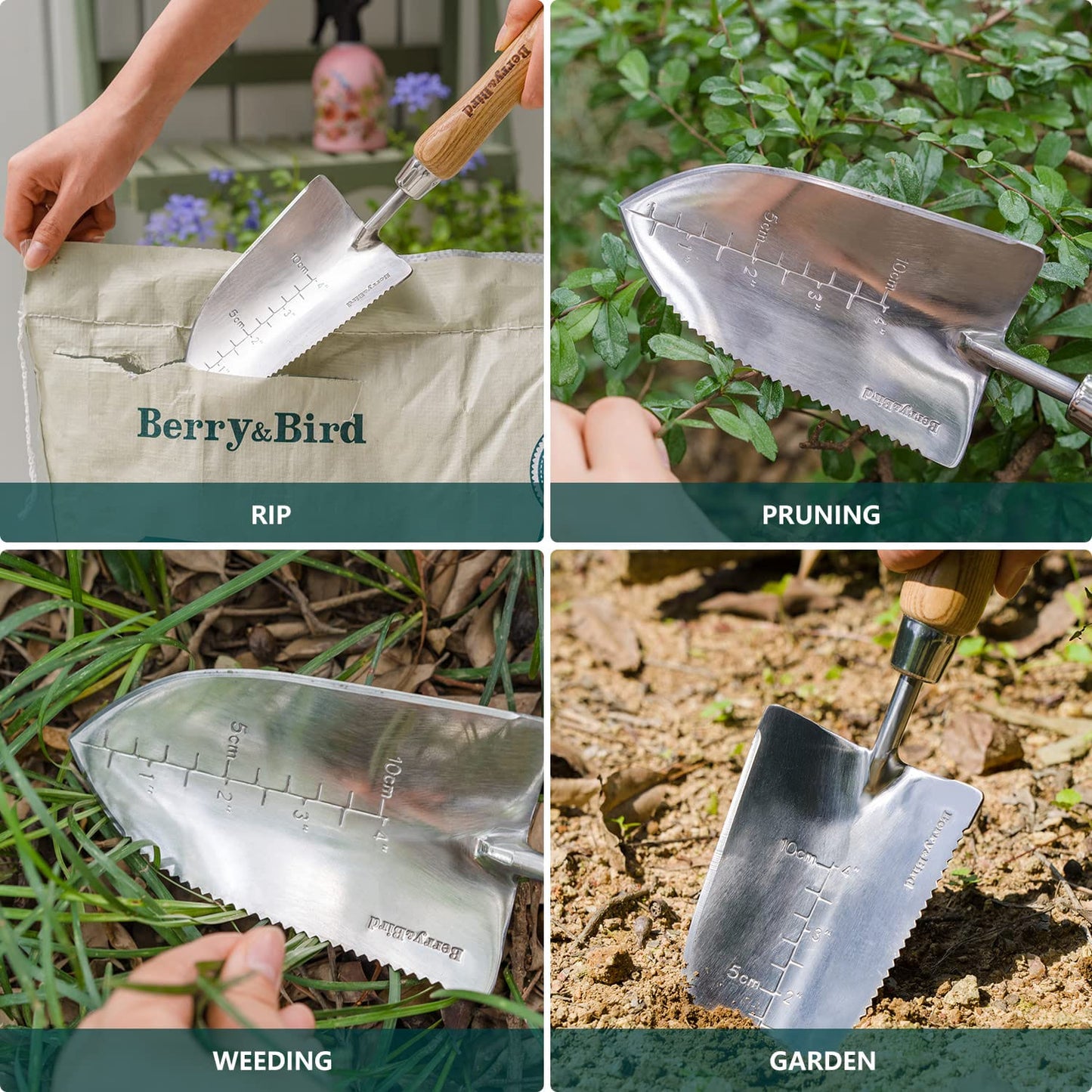 Garden Trowel Potting Serrated Planting Trowel with Wood Handle