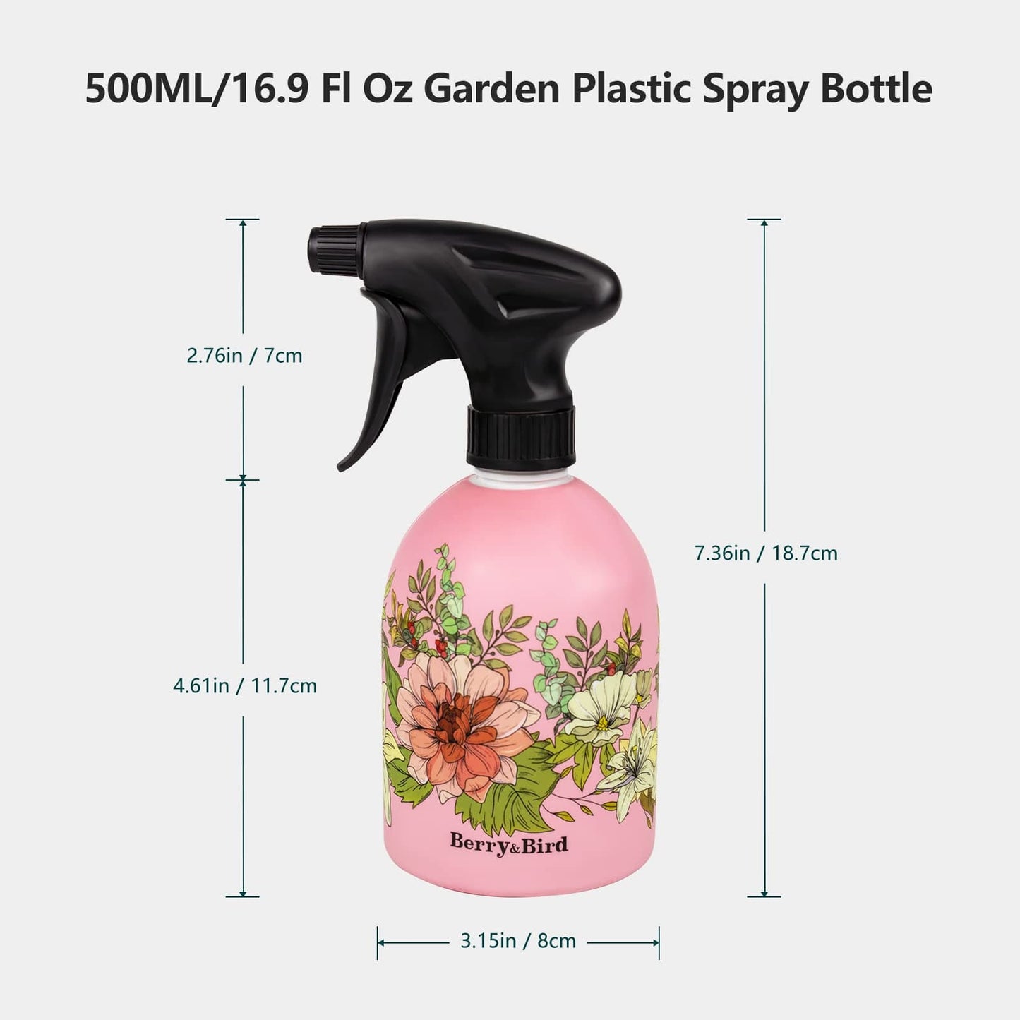Spray Bottle Adjustable Plastic Spray Bottle 500 ml/16.9 Fl Oz (Pink)