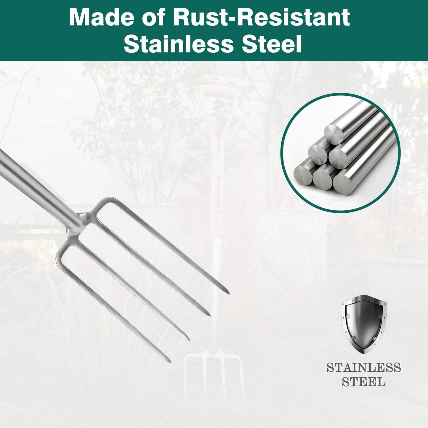 Garden Tools 4-Tine Stainless Steel Heavy Duty Spading Fork 43.9 inches D-Grip Handle
