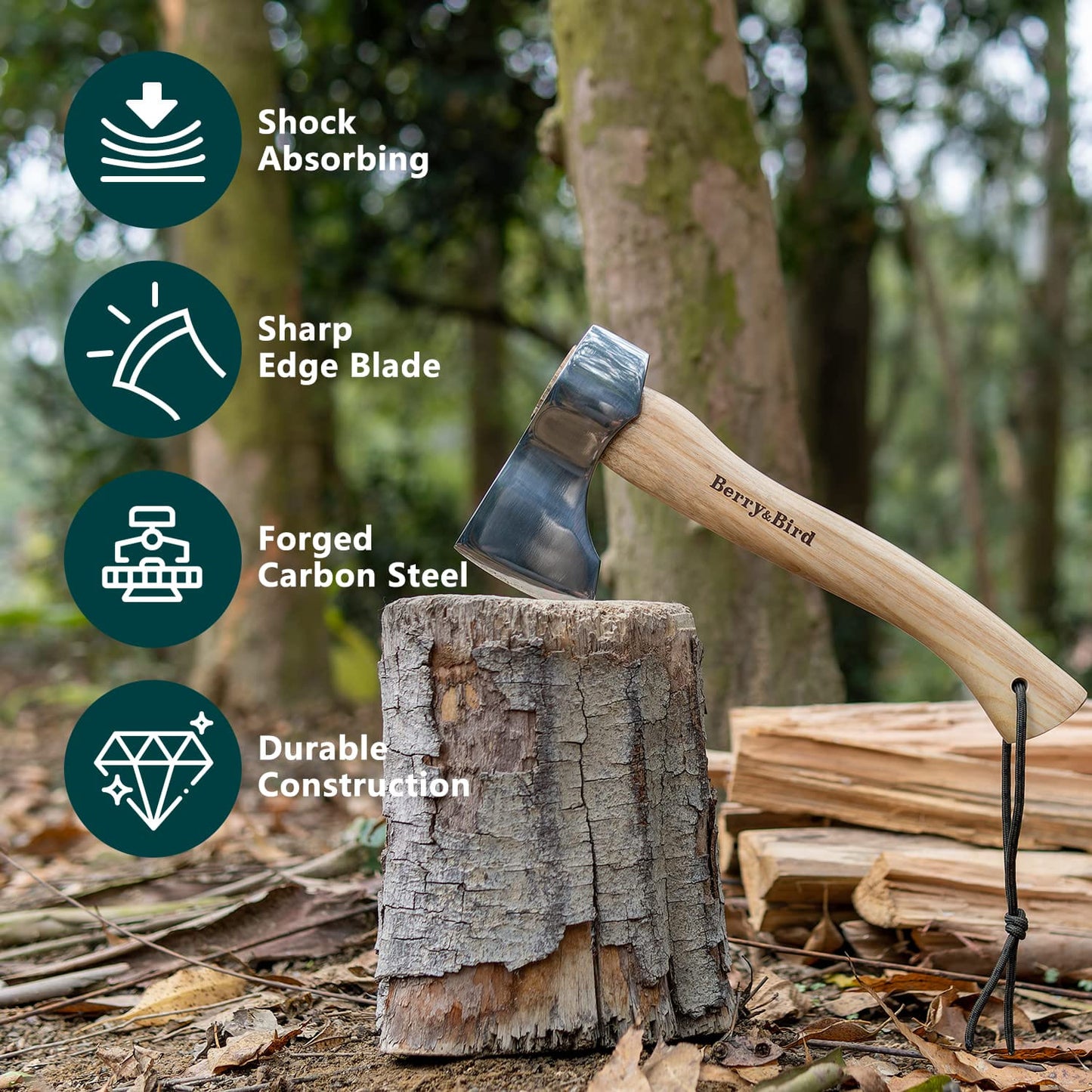 Hand Axe 12.5 inch Forged Carbon Steel with Leather Sheath