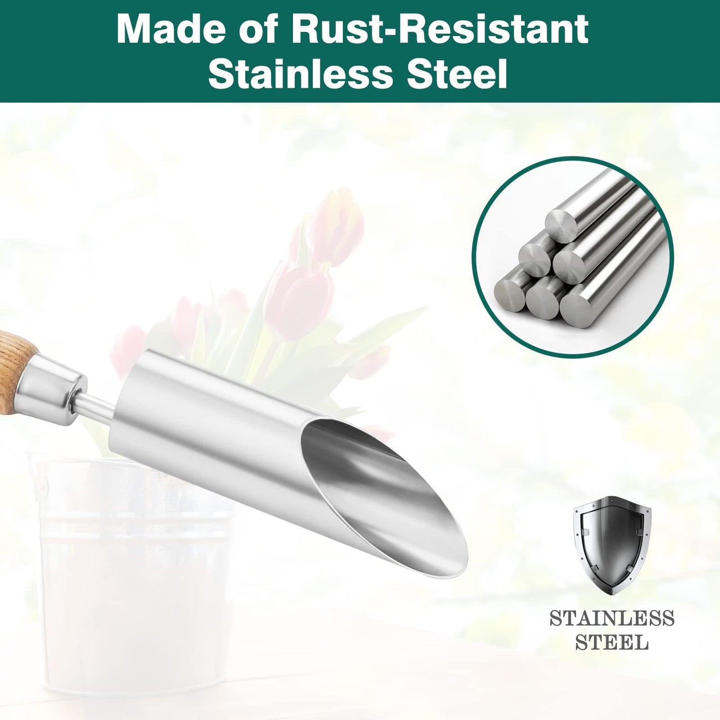 Garden Tools Stainless Steel Small Bulb Planter 12 inches with Wooden Handle