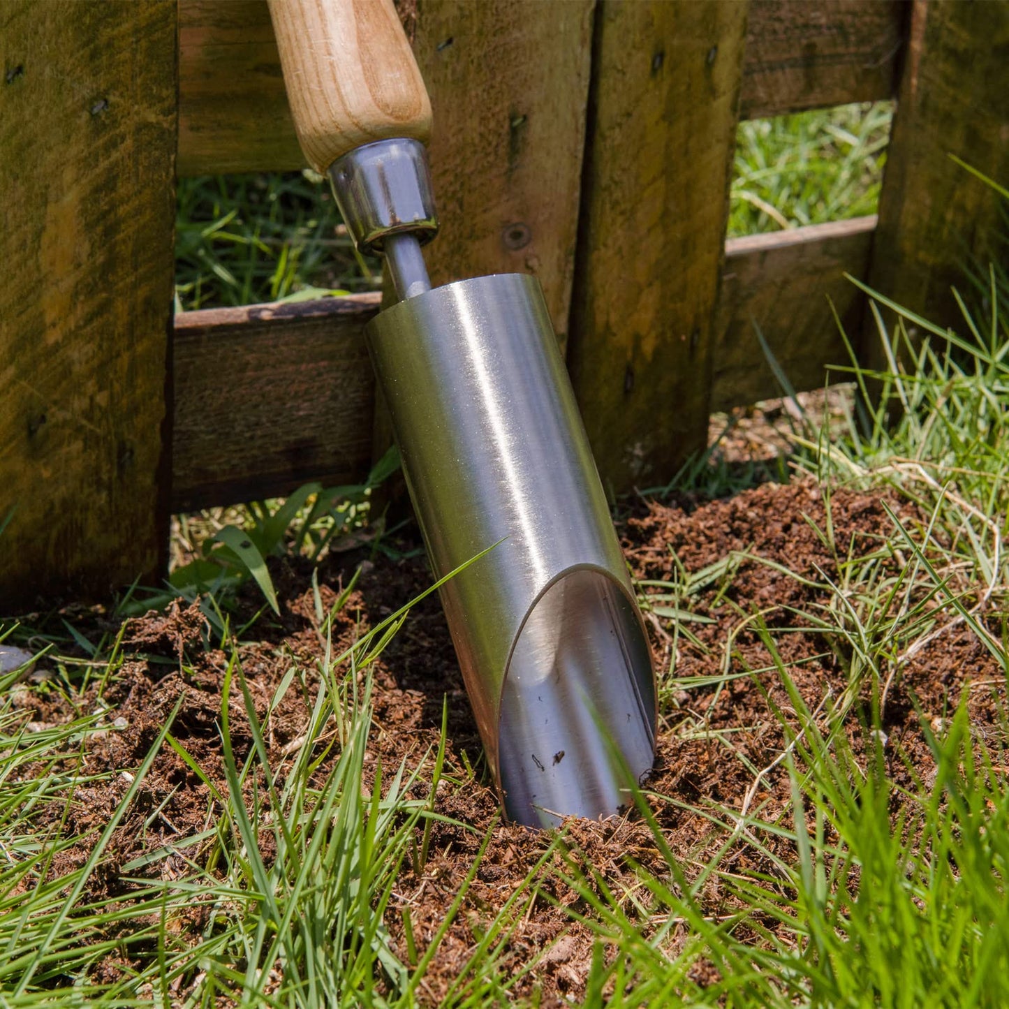 Garden Tools Stainless Steel Small Bulb Planter 12 inches with Wooden Handle