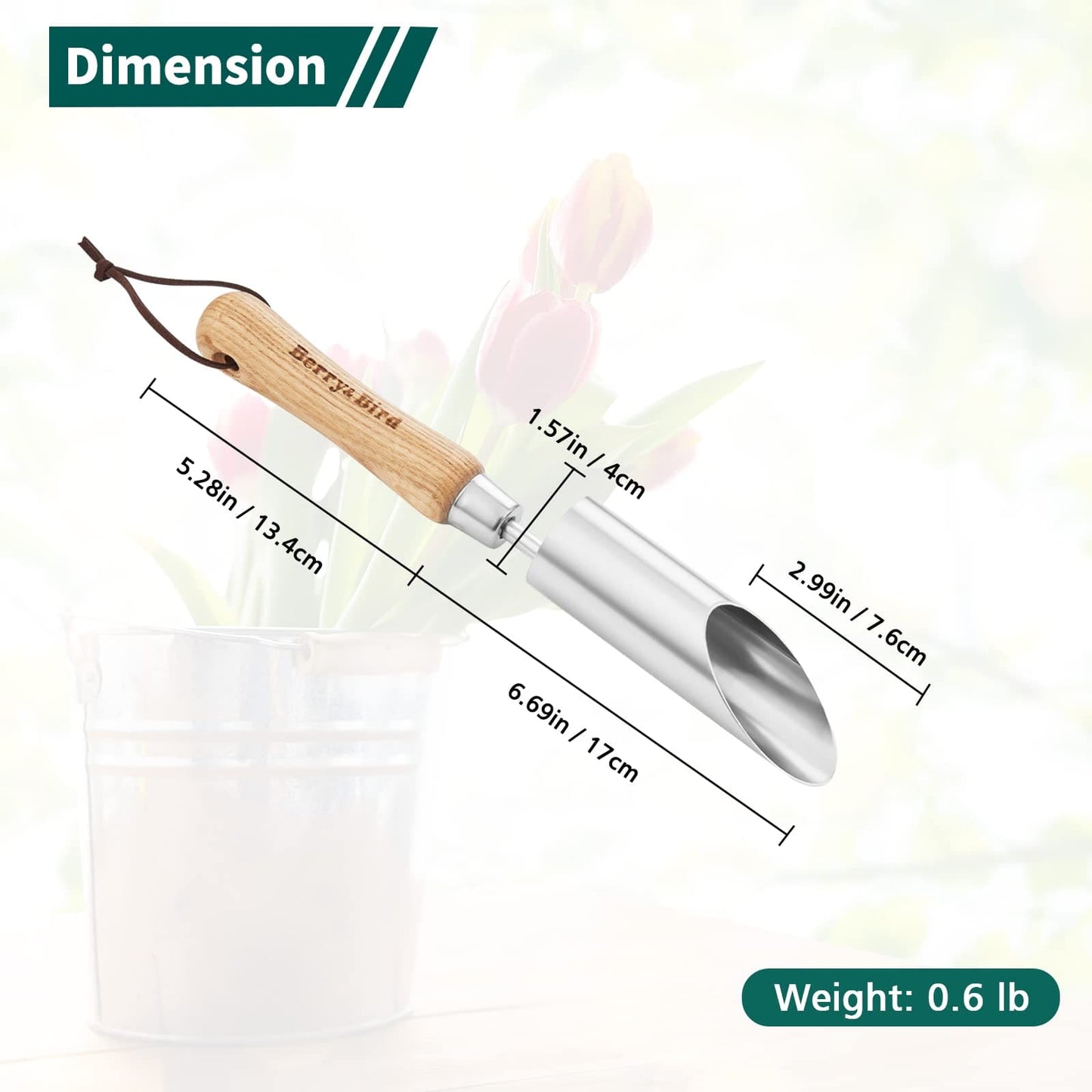 Garden Tools Stainless Steel Small Bulb Planter 12 inches with Wooden Handle