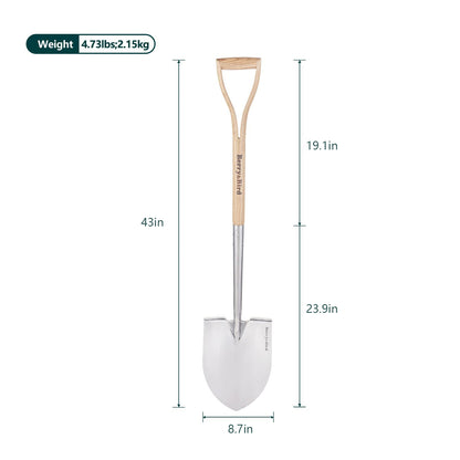 Garden Tool Set 2 PCS 43 inch Stainless Steel Gardening Tool Kit (Round Point Shovel, Digging Fork)