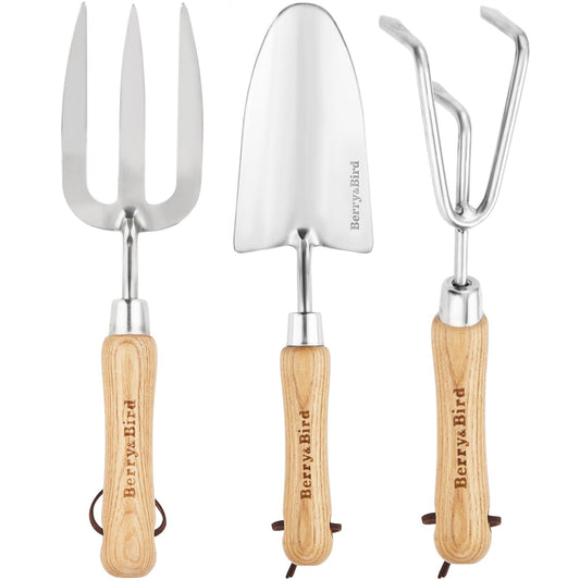 Garden Tool Set 3 PCS Stainless Steel Gardening Tool Kit (Hand Trowel, Hand Cultivator, Hand Fork )