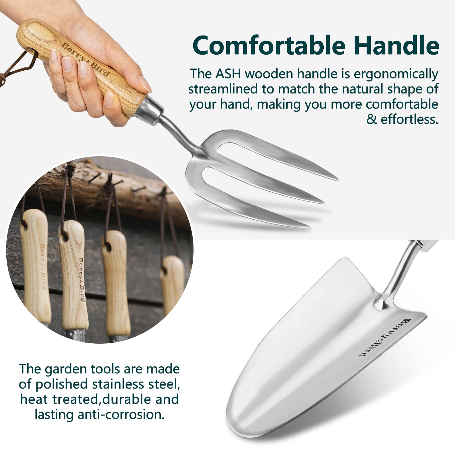 garden tool set stainless steel Garden Tool Set 3 PCS Stainless Steel Gardening Tool Kit (Wooden Handl – BerryandBird