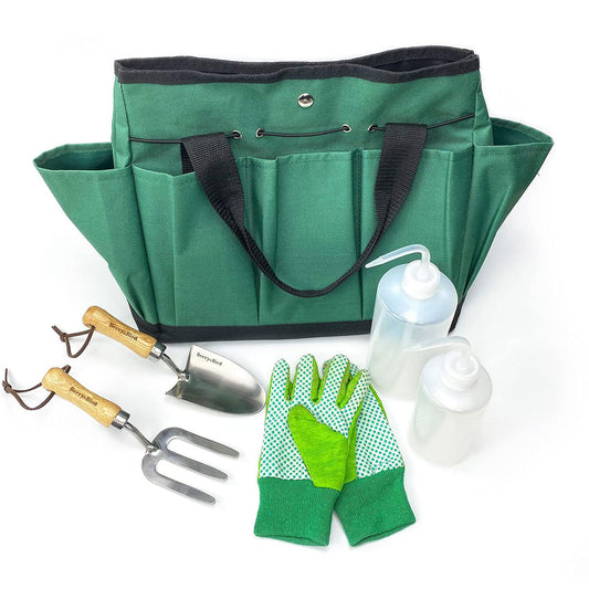 Garden Tool Set 5 PCS Gardening Tool Kit (Hand Trowel, Hand Fork, Glove, Tote Bag, Spray Bottle)