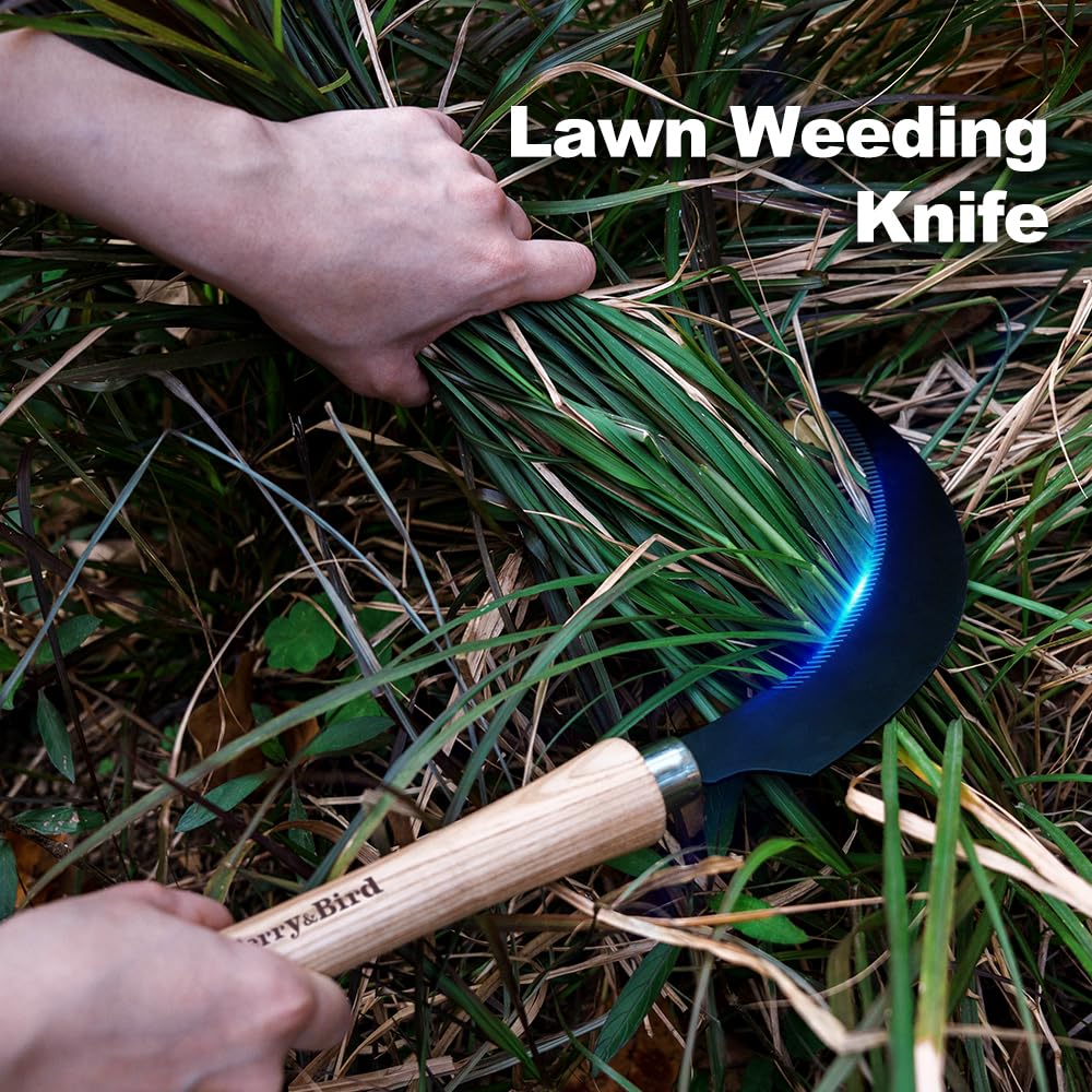 Garden Tools Grass Sickle with Sawtooth Hand Sickle with Heavy Duty SK5 Carbon Steel Blade