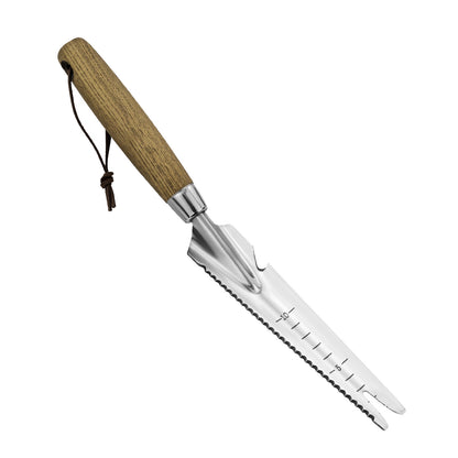 Multi-Use Weed Trowel Stainless Steel Dandelion Fork Puller and Digging Knife with Wood Handle