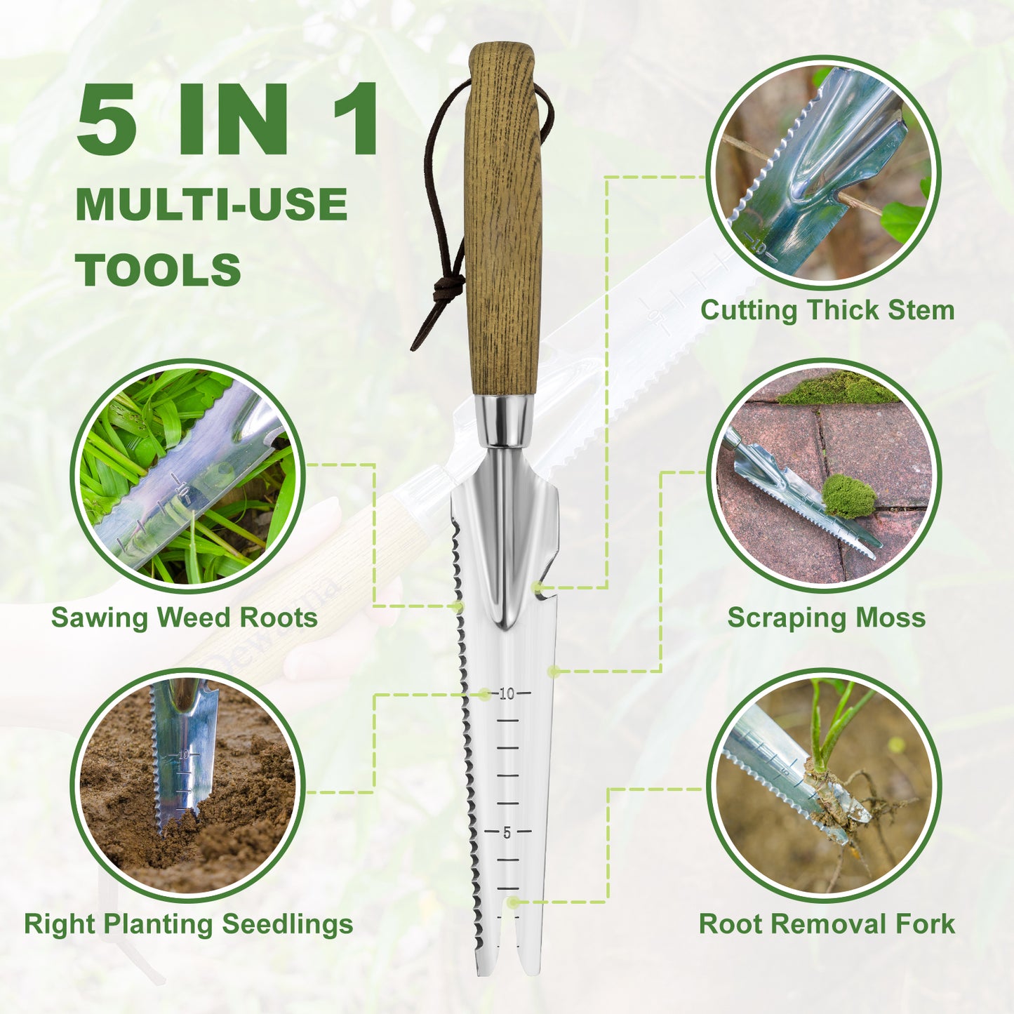Multi-Use Weed Trowel Stainless Steel Dandelion Fork Puller and Digging Knife with Wood Handle