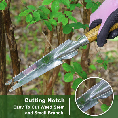 Multi-Use Weed Trowel Stainless Steel Dandelion Fork Puller and Digging Knife with Wood Handle