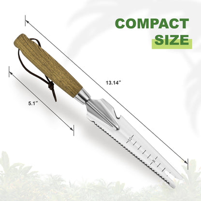 Multi-Use Weed Trowel Stainless Steel Dandelion Fork Puller and Digging Knife with Wood Handle