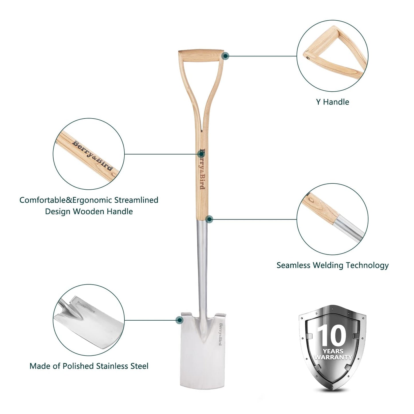 Digging Spade Gardening Square Border Spade 41.3 inch with D-Grip Handle