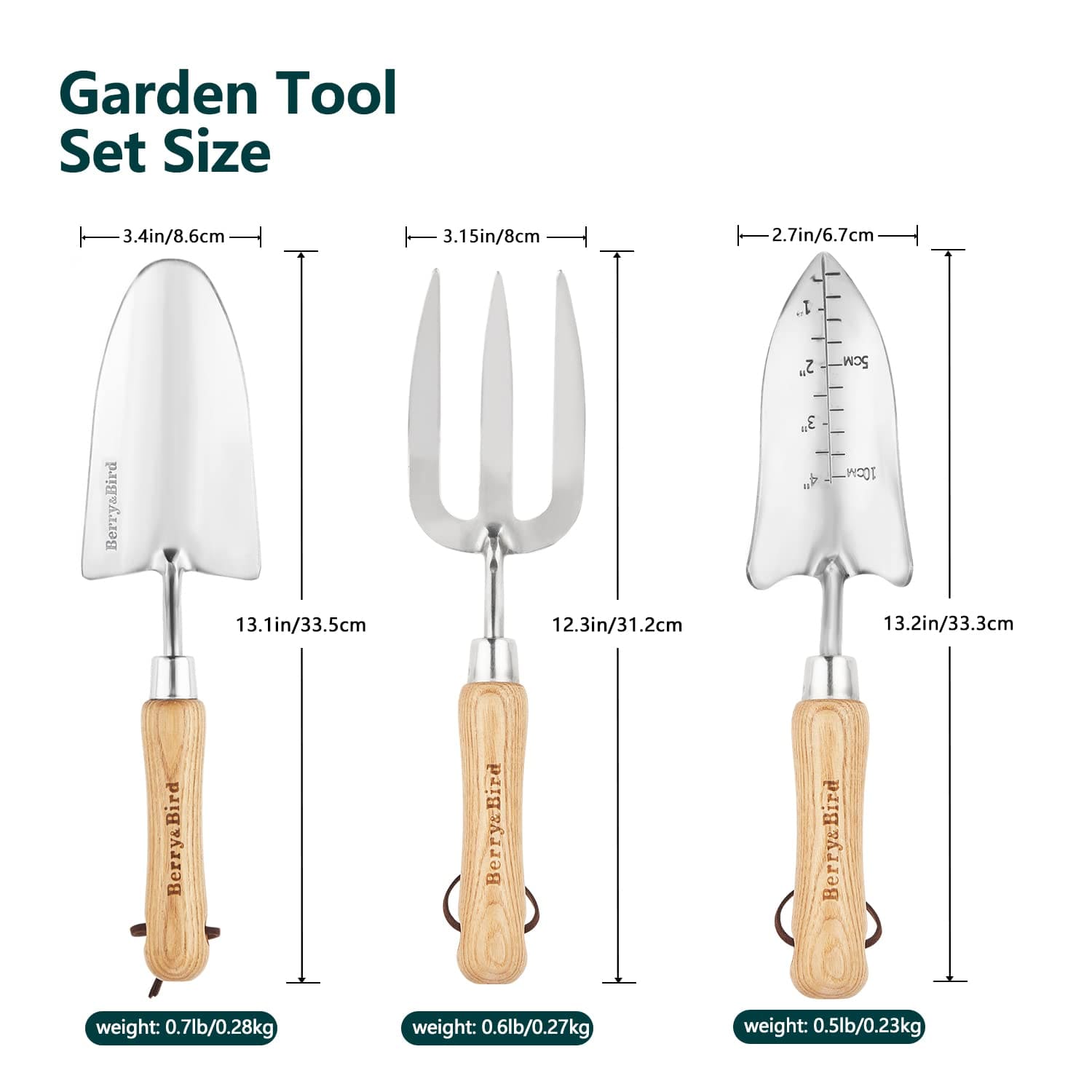 garden trowel fork set Garden Tool Set 3 PCS Stainless Steel Gardening Tool Kit (Wooden Handl – BerryandBird