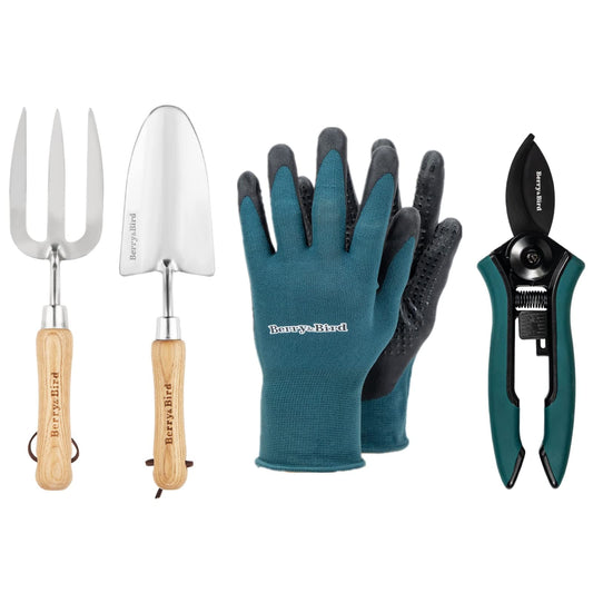 Garden Tool Set 4 PCS Stainless Steel Gardening Tool Kit (Hand Trowel, Hand Fork, Pruning Shears and Gardening Gloves)