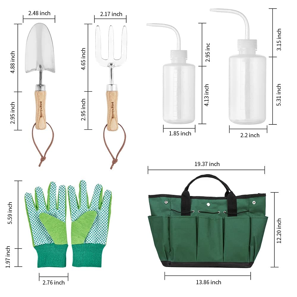 Garden Tool Set 5 PCS Gardening Tool Kit (Hand Trowel, Hand Fork, Glove, Tote Bag, Spray Bottle)