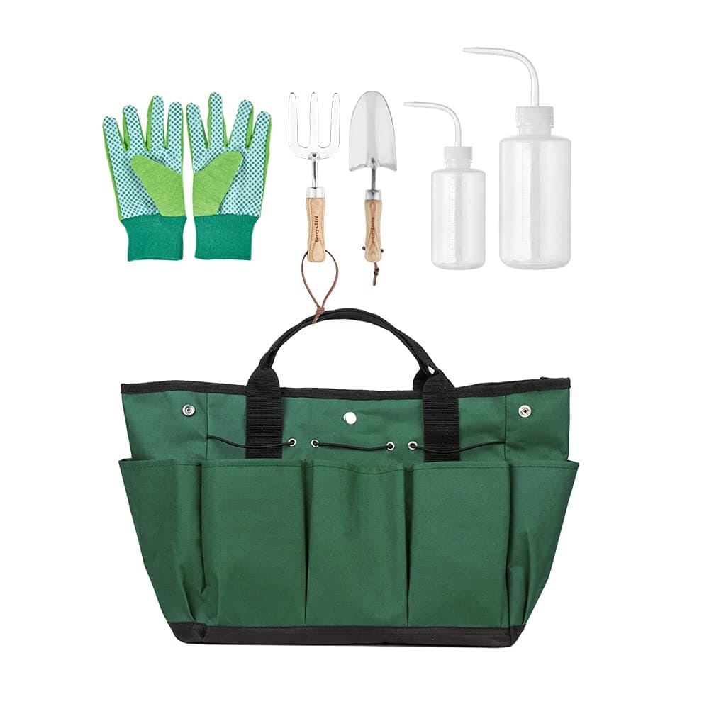 Garden Tool Set 5 PCS Gardening Tool Kit (Hand Trowel, Hand Fork, Glove, Tote Bag, Spray Bottle)