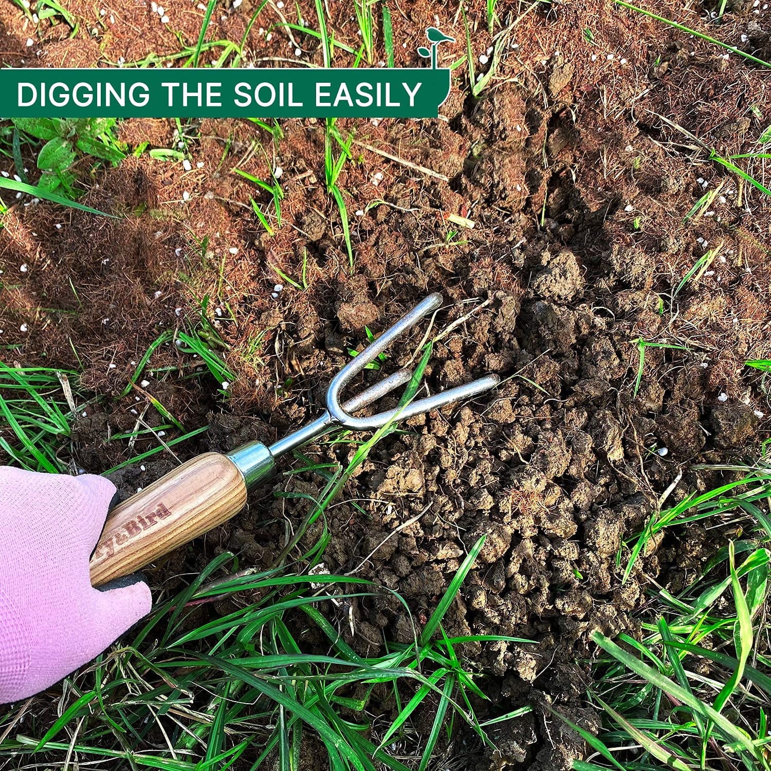 Garden Tools Hand Cultivator Handheld Triple Claw Hand Rake with Woode ...