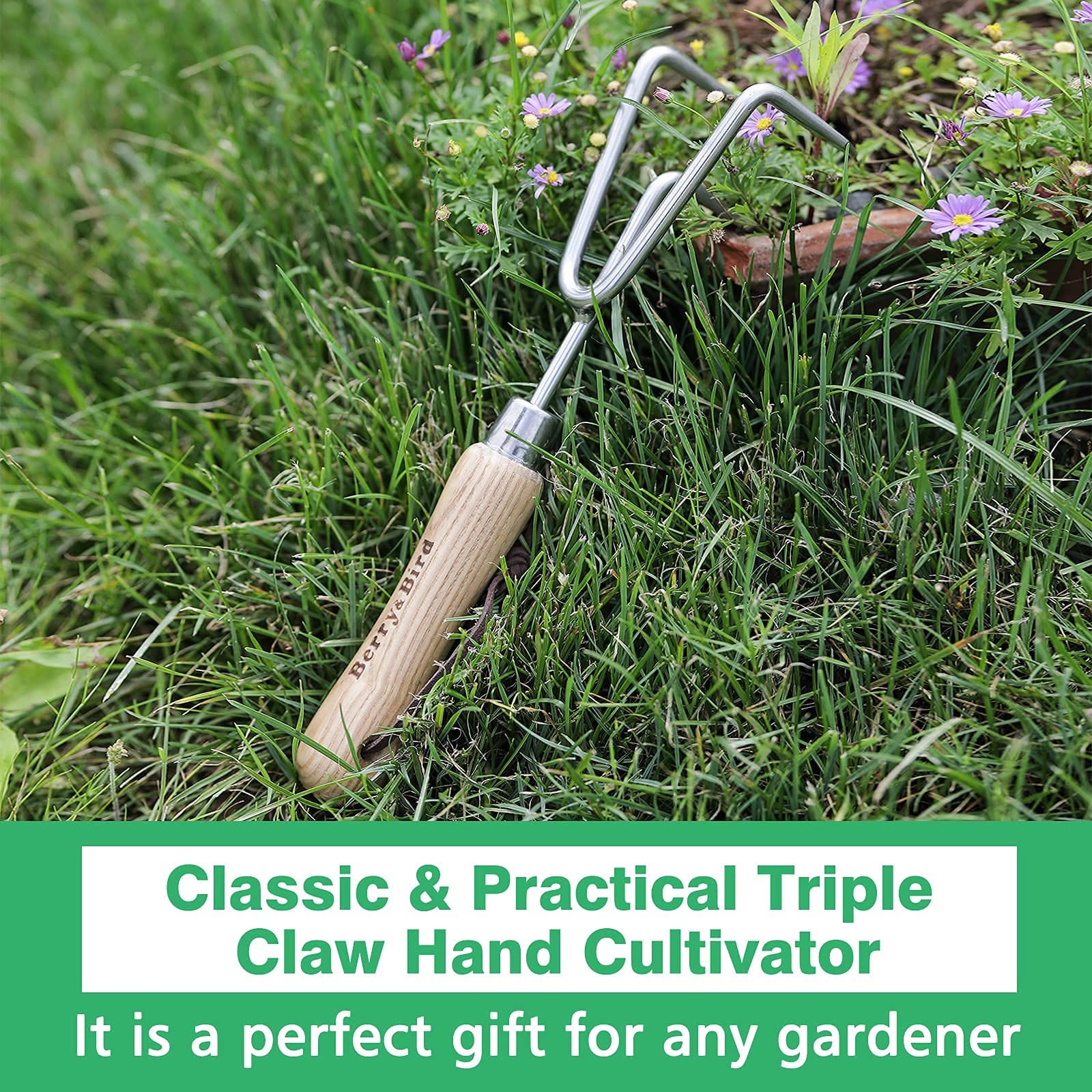 Garden Tools Hand Cultivator Handheld Triple Claw Hand Rake with Woode ...