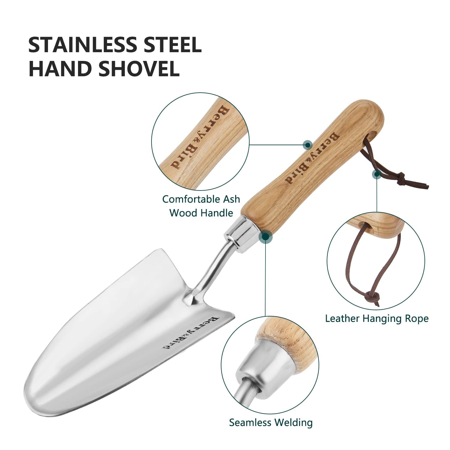garden trowel with long handle Garden Tools Hand Trowel 13.1 inch Stainless Steel Potting Soils Scoop – BerryandBird