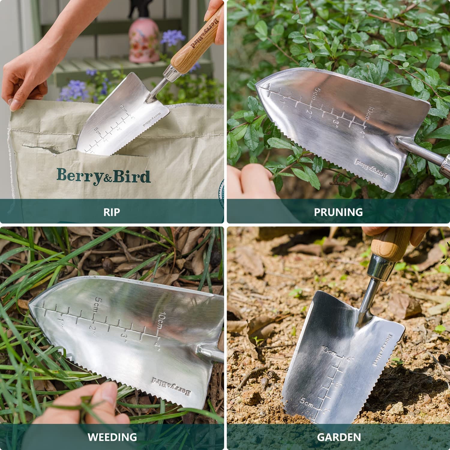 garden trowel serrated edge Garden Trowel Potting Serrated Planting Trowel with Wood Handle