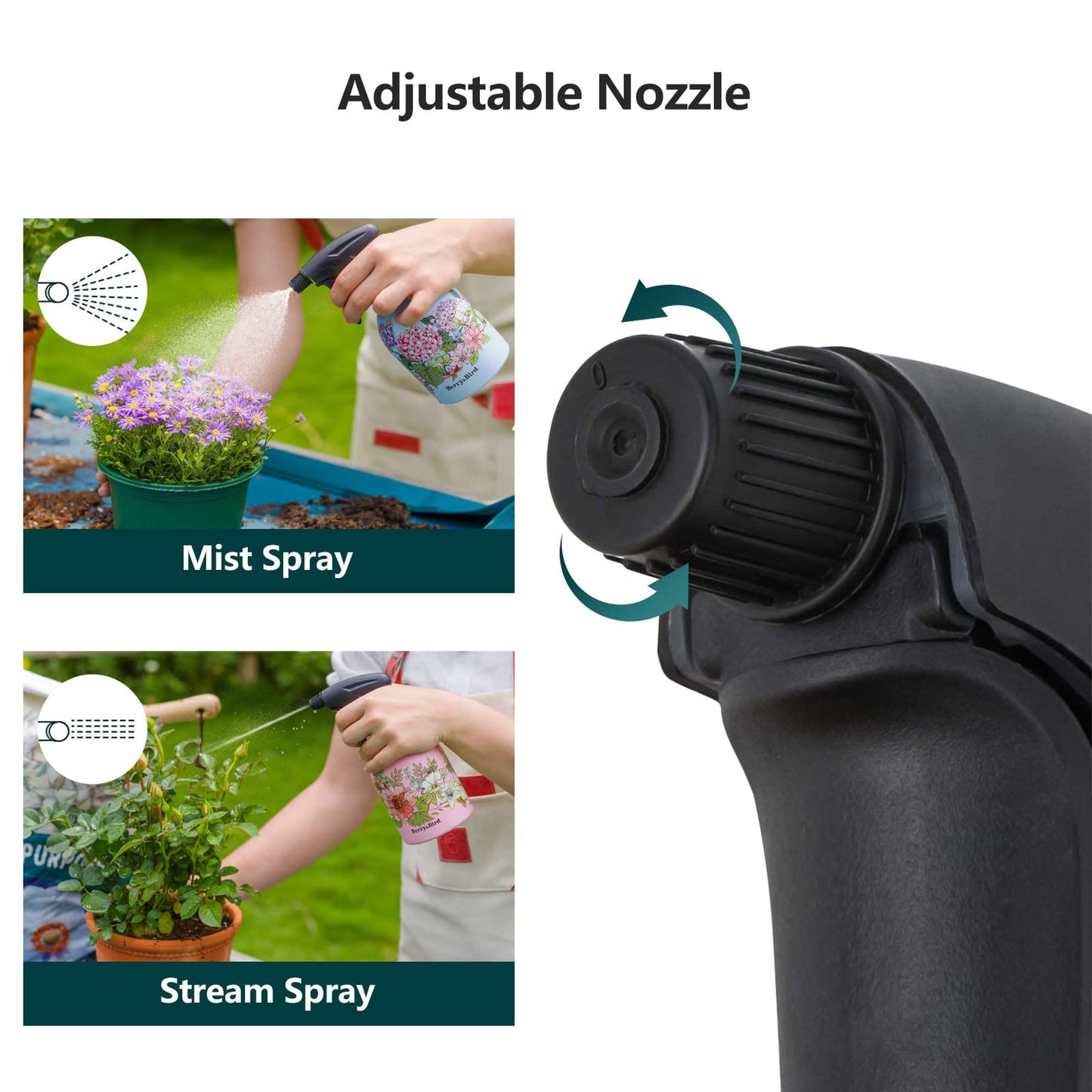 Spray Bottle Adjustable Plastic Spray Bottle 500 ml/16.9 Fl Oz (Pink)