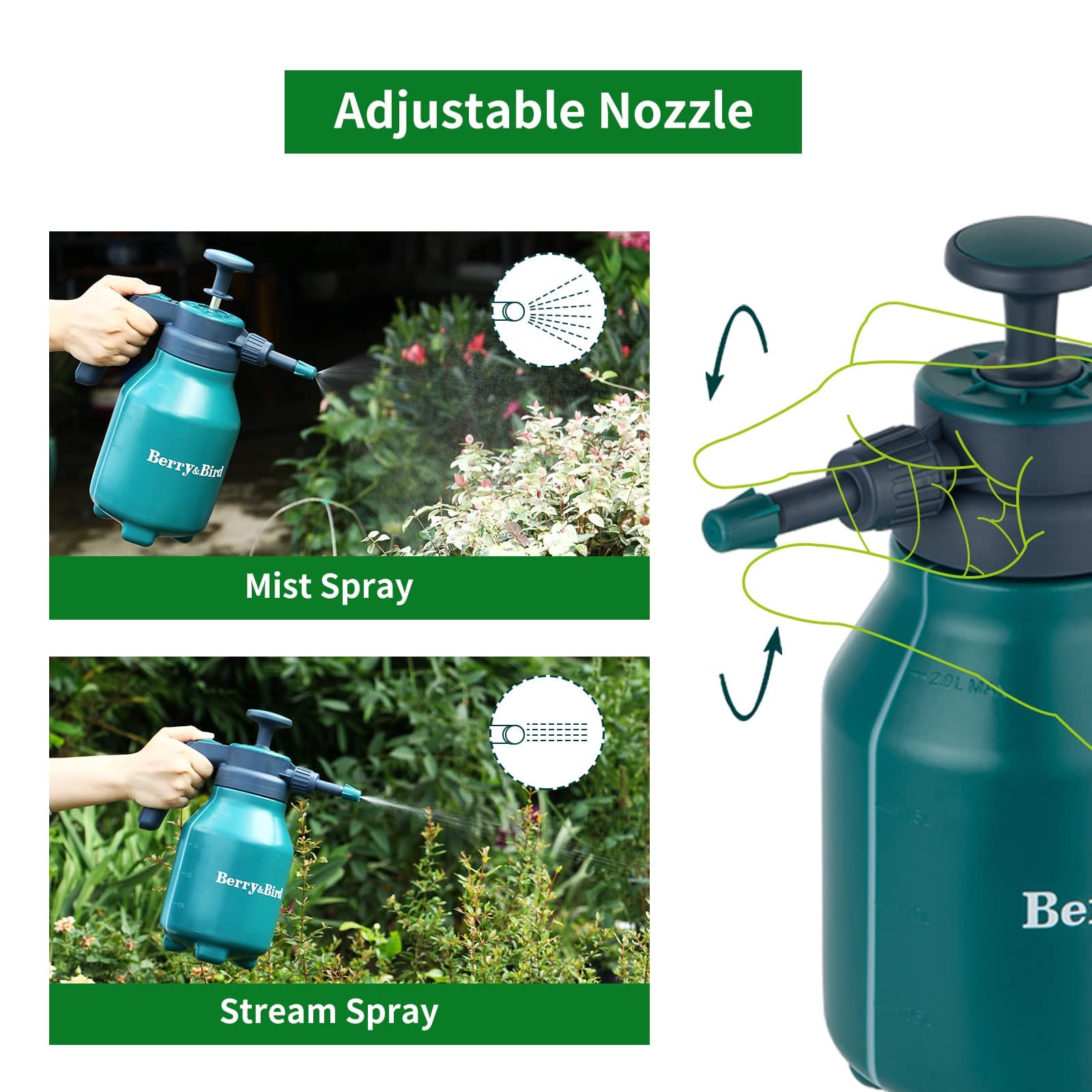 mist garden sprayer Sprayer Bottle 0.5 Gallon 68 oz Pump Sprayer 2L with Adjustable Nozzle – BerryandBird