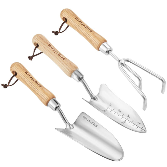Garden Tool Set 3 PCS Stainless Steel Gardening Tool Kit (Hand Trowel, Transplanter and Hand Cultivator)